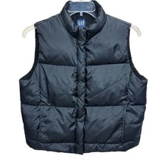 Vtg 2000 GAP Black Down Puffer Vest Womens L Fleece Lined Y2K Gorpcore Zip
