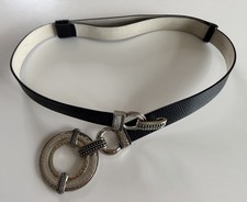 Chico's Med/Large Leather Belt Black Adjustable Peppled Metal Clasp Z 