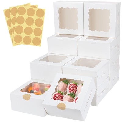 60 Pcs Bakery Boxes with Window, 6 x 6 x 3 Inches, White Cookie & Pastry Boxe...