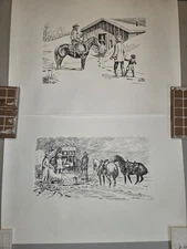Western Art Harold Dow H D Bugbee - Two (2) Sketch Lithograph Prints 17"x22"