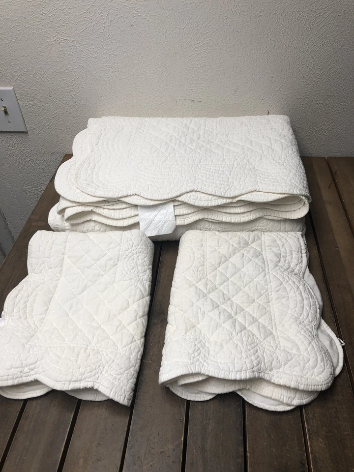 Simply Shabby Chic Matelasse Quilt Set 100% Cotton Queen White Scalloped 86x92" - Image 2 of 4