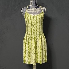 Banana Republic Dress Womens 4 Green White Silk Pintuck Pleats Braided Straps