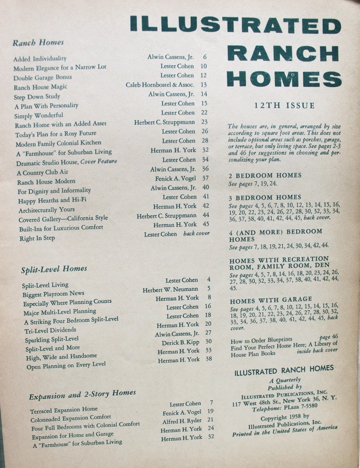 ILLUSTRATED RANCH HOMES  PUBLICATION OF HOUSE DESIGNS PLANS 1958 ISSUE NO.12 - Image 3 of 4