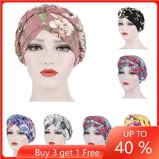 Muslim Women Printed Braid Head Wrap Turban Hijab Hat Hair Loss Cover Chemo Cap