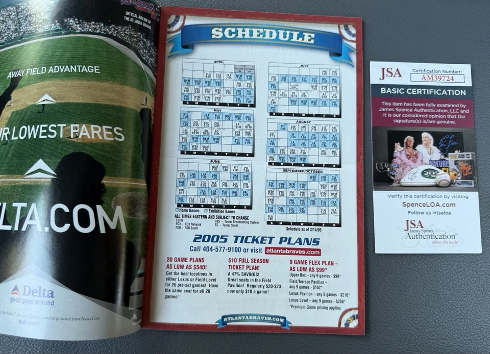 RARE! John Smoltz Signed 2005 Opening Game Day Program Atlanta Braves JSA COA - Image 3 of 3