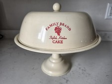 Rare Vintage 1970s Family Brand Stylish Kitchen Enamelware Cake Pedestal W/Dome