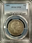 1892 (P) Barber Half Dollar - PCGS VF20 - Lovely Original Coin, Scarce Grade