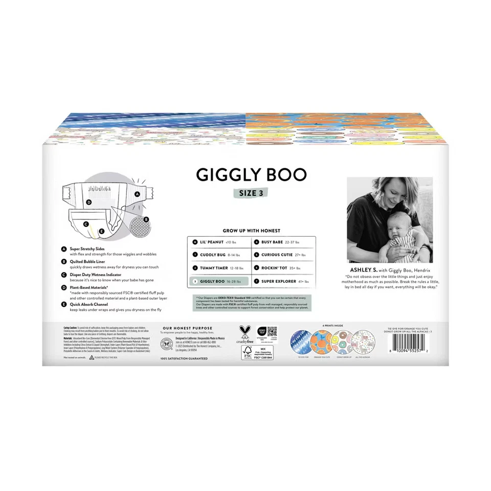 Pañales desechables The Honest Company Clean Conscious paquete de cuatro impresiones - talla 3 Foto 3 de 4