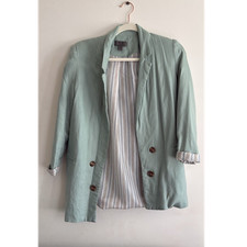 Express Women's Green Solid Lined Button Blazer Jacket Size M 3/4 Sleeve