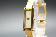GUCCI 1500L Gold Rectangle 12mm Bangle Quartz Women's Watch [Near MINT]