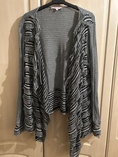 PER UNA black Striped Frill Effect Cardigan Kimono. Size 20 VGC.