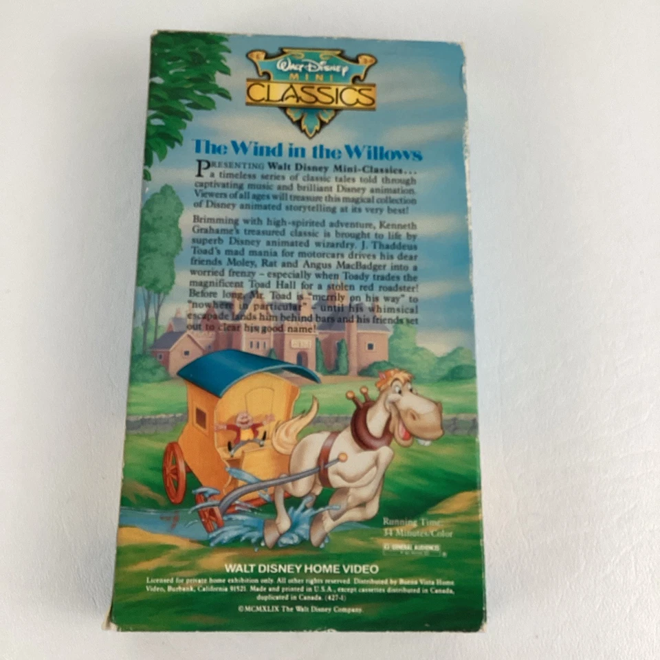 Walt Disney Mini Classics VHS Tape The Wind In The Willows Mr. Toad Vintage - Image 3 of 4