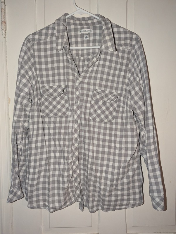 Croft & Barrow Womens long sleeve checkered button-up shirt, size 1X gray plaid 