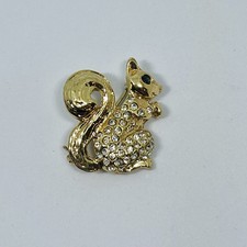 Squirrel Pin Brooch Goldtone Clear Pave Rhinestone Body Enamel Eye Cute Nature