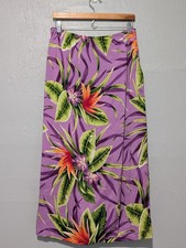 Vintage Y2K Silk Skirt 12 Maxi Flower Print Vibrant Purple Faux Wrap Hawaiian