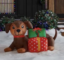 Home Accents CHRISTMAS Dachshund Dog w/ Presents Inflatable 4 ft LED GEMMY NEW