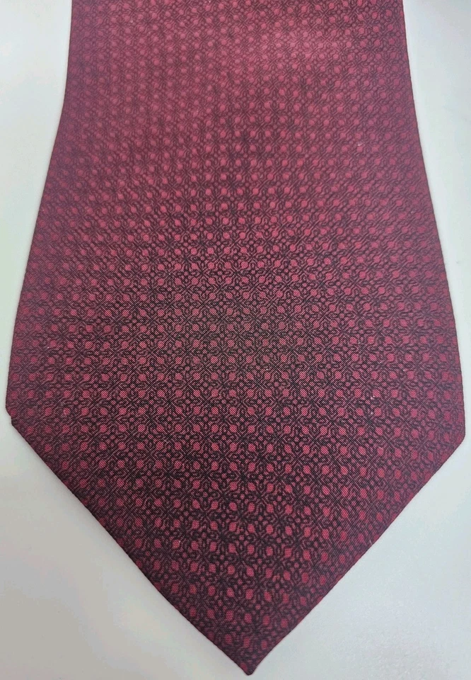 Corbata Lanvin Paris Geneve Granate Rojo Negro Punteado Seda  Foto 2 de 4