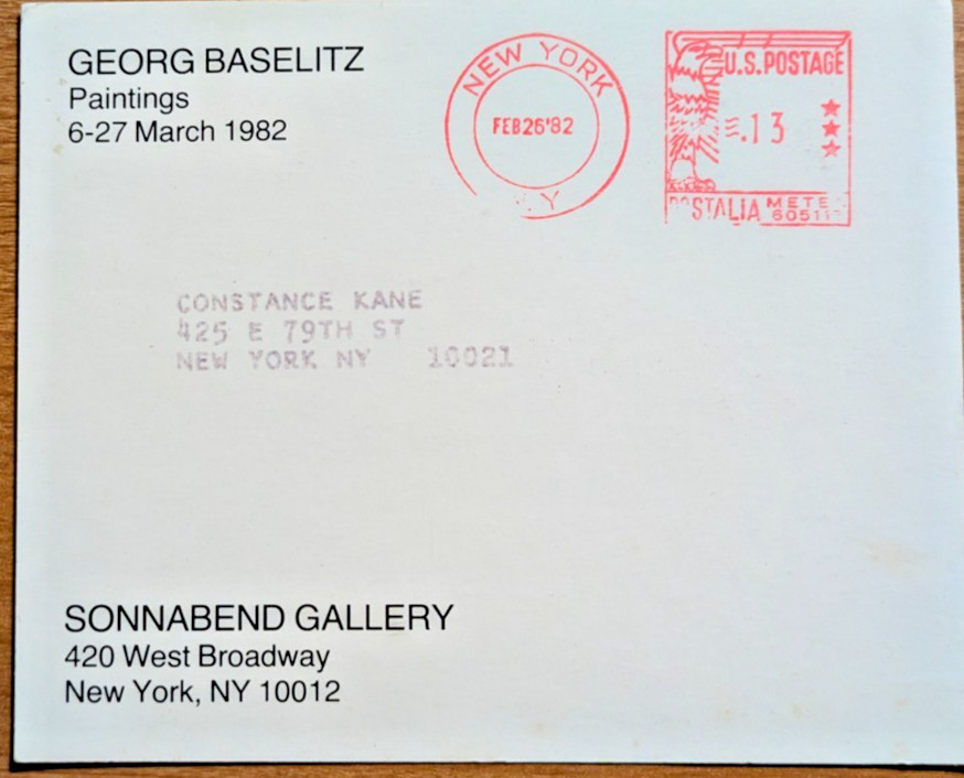 Georg Baselitz gallery postcard 1982 Sonnabend Gallery NYC