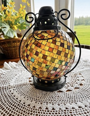 Partylite P9238 Global Fusion Mosaic Lantern With Box Retired Multicolor Glass