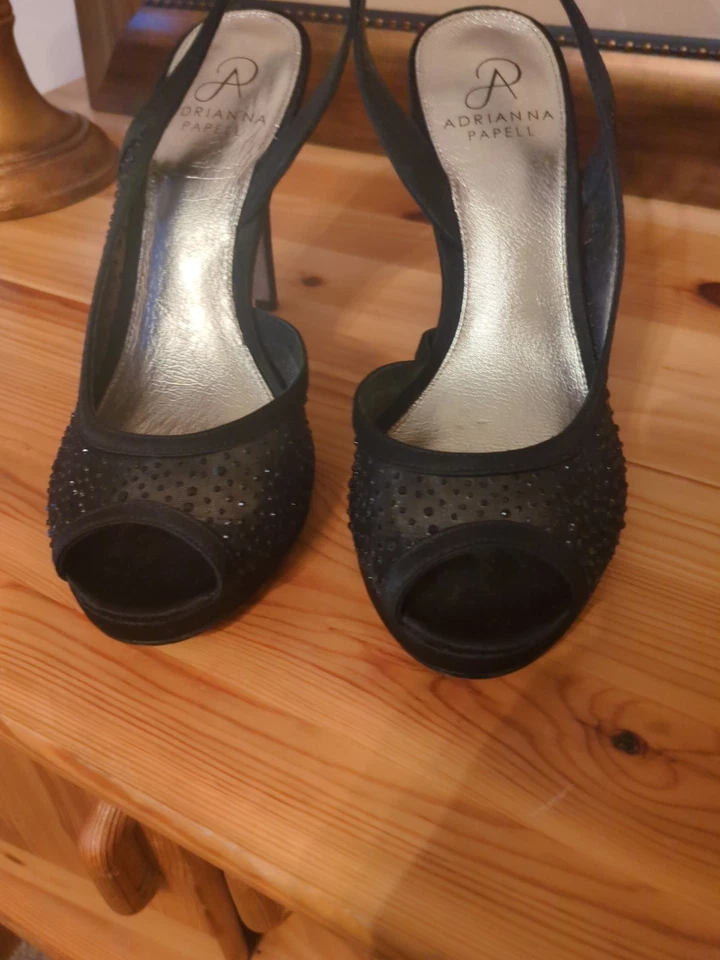 Adrianna Papell Black Rhinestone Slingback Heels 7M - Image 2 of 4