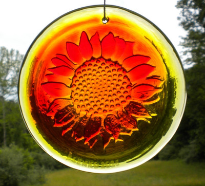 Blenko Glass Suncatcher - Sunflower - Tangerine