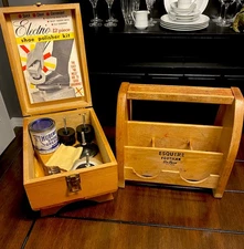 Vintage Mid Century Esquire Deluxe Shoe Valet And Footman Wood Caddy / Accs.