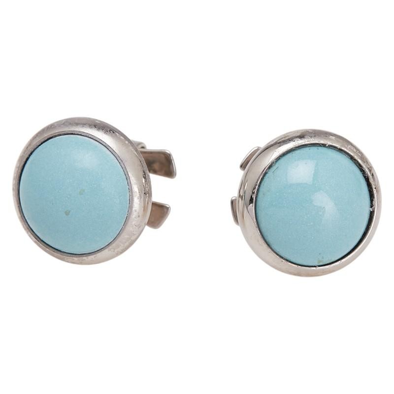 Hermes Eclipse Earrings Silver Light Blue Metal U… - image 1