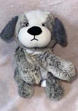 Animal Adventure Light & Dark Gray & White Plush Puppy Dog Laying Down 18" Loved