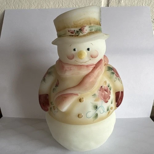 Fenton Snowman Fairy Lamp Light ~ "ROSES" On White  Signed
