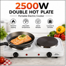 2500W DOUBLE HOT PLATE PORTABLE ELECTRIC COOKER HOB CAST IRON TWIN HOB UK PLUG