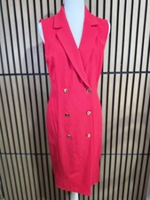 Tahari Arthur S. Levine Red Sheath Dress 10 Sleeveless V-Neck Button Knee