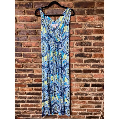 NWT Philosophy Green Blue Paisley Sleeveless V-Neck Maxi Dress Womens Size Small
