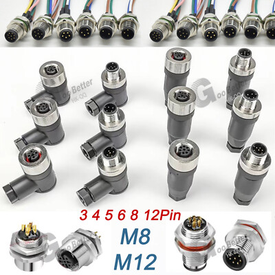 PG7 M8/M12 Sensor Connector 3-12 Pin Male/Female Straight/Right Angle Plug IP67