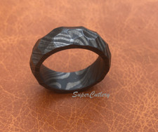 NEW Handmade Dome Full Damascus Tumbled Rock Steel Men's Wedding Band