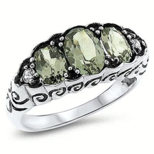 NOUVEAU ANTIQUE STYLE 925 STERLING SILVER GREEN SIM TOURMALINE RING         #538
