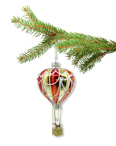 Heißluftballon mundgeblasenes Glas Ornament mit Weihnachtsmann im Korb - Bild 2 von 5