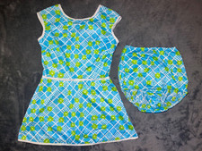 Vintage 1970s Union Made Swimsuit Sunsuit Dress Gabar NY 2 Piece Green Blue