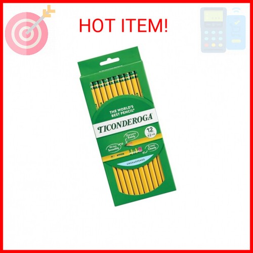 Ticonderoga Wood-Cased Pencils, Unsharpened, 2 HB Soft, Yellow, 12 Count