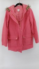 J.Crew Coat Womens 0 Pink Doble Breasted Barbie Hoodie Full-Zip Button Fur