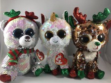 2019 Christmas TY Flippables Sequin 6/" TEGAN Reindeer Beanie Baby Plush MWMTs