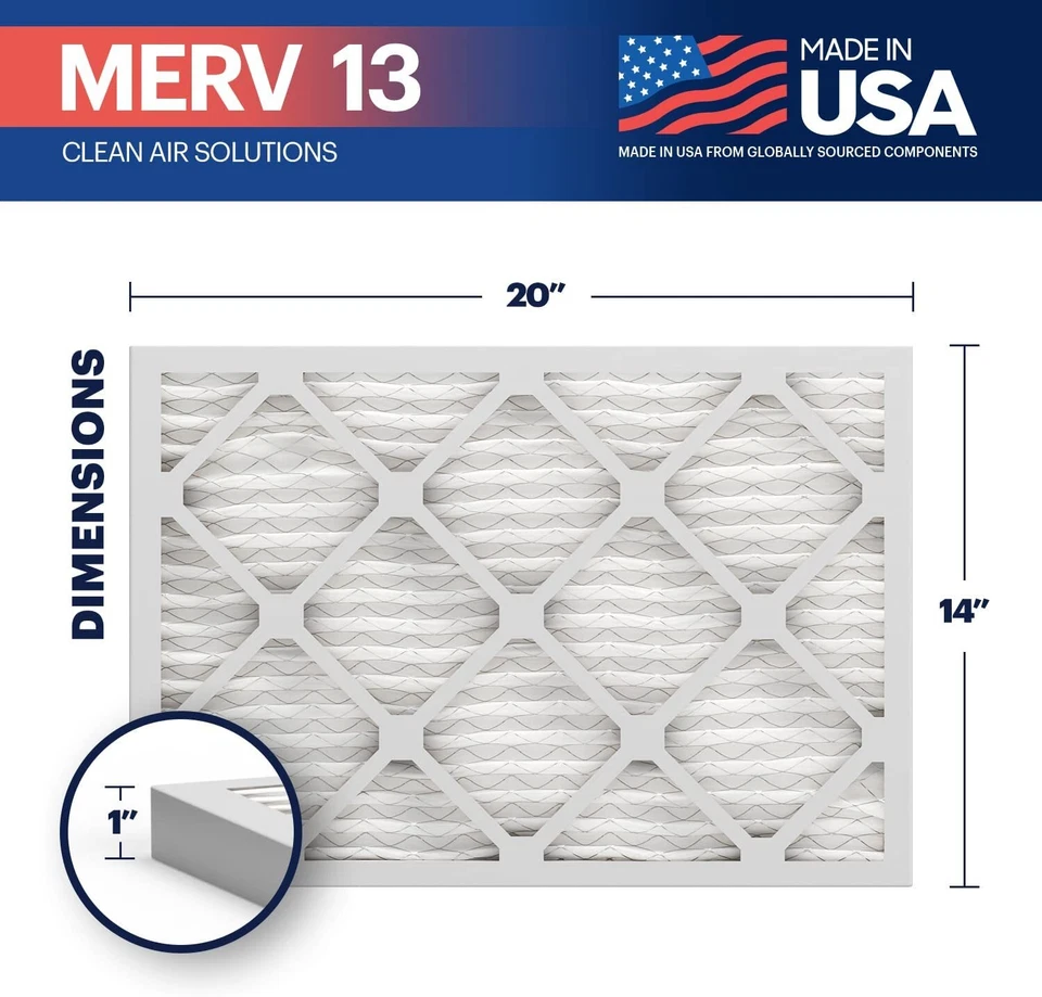 BNX 14X20x1 MERV 13 Furnace Air Filter, 4 Pack MADE IN USA HVAC AC Furnace - Image 2 of 4