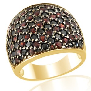 Authentic 1.96 Ct Round Garnet & Black Spinel 18k Gold Plated Silver Band Ring