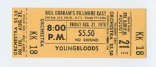 Youngbloods Ticket 1970 August 21 Bill Graham Fillmore East New York