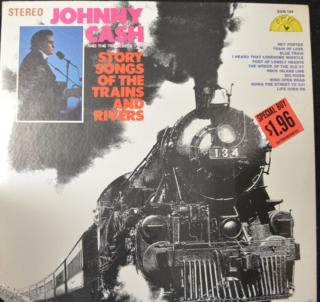 JOHNNY CASH "Story Songs of Trains & Rivers" Sun 104 SEALED Country Stereo LP