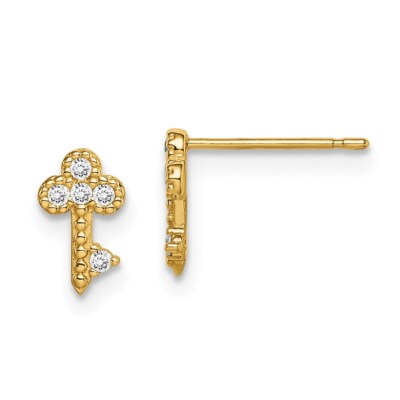 Madi K Kid's  Earrings 14k Yellow Gold  Key White CZ Post and Push Back