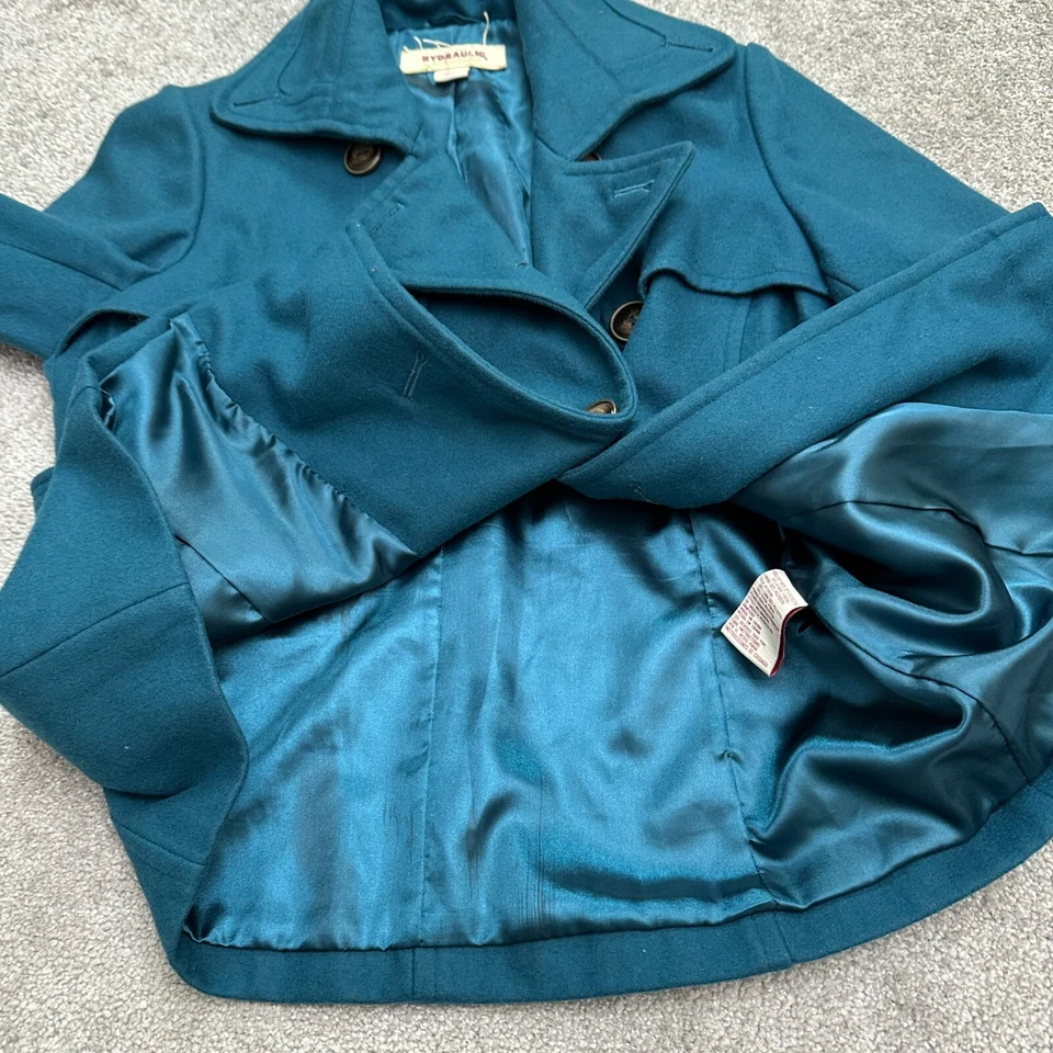 Hydraulic Pea Coat Jacket Womens XL teal Blue Double Breasted Lined Outdoor Wool - Image 4 of 4