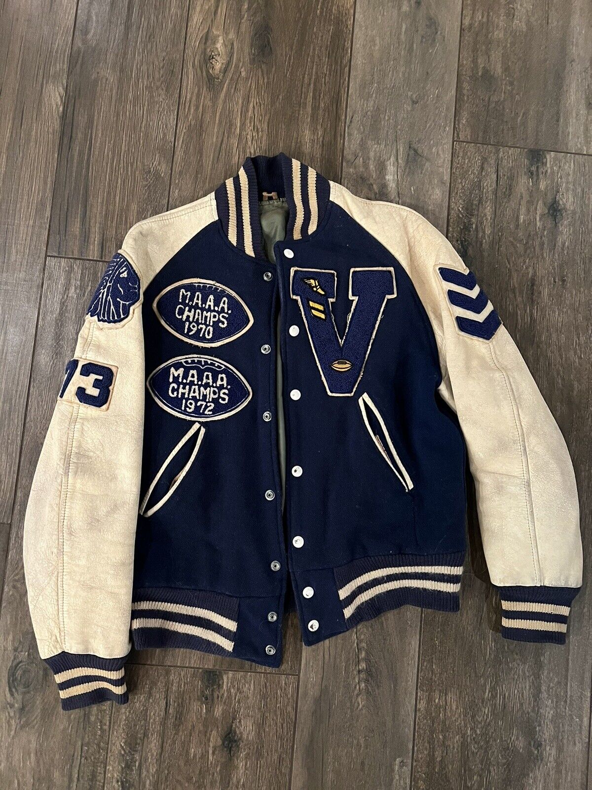 Vintage Varsity Letterman Jacket 70s Wool / Leather B… - Gem