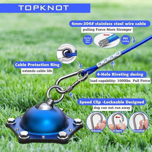 TOPKNOT Dog Tie Out Cable and Stake for Camping,360°Swivel Dog Run- No Tang - Picture 7 of 7