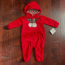 Carter's Playwear Baby Infant Red Fleece Christmas Reindeer One Piece Bodysuit