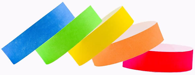 200pcs Neon Paper Wristbands - ¾" X 10" Waterproof Adhesive Event Bracelets For Concerts, Parties, Clubs